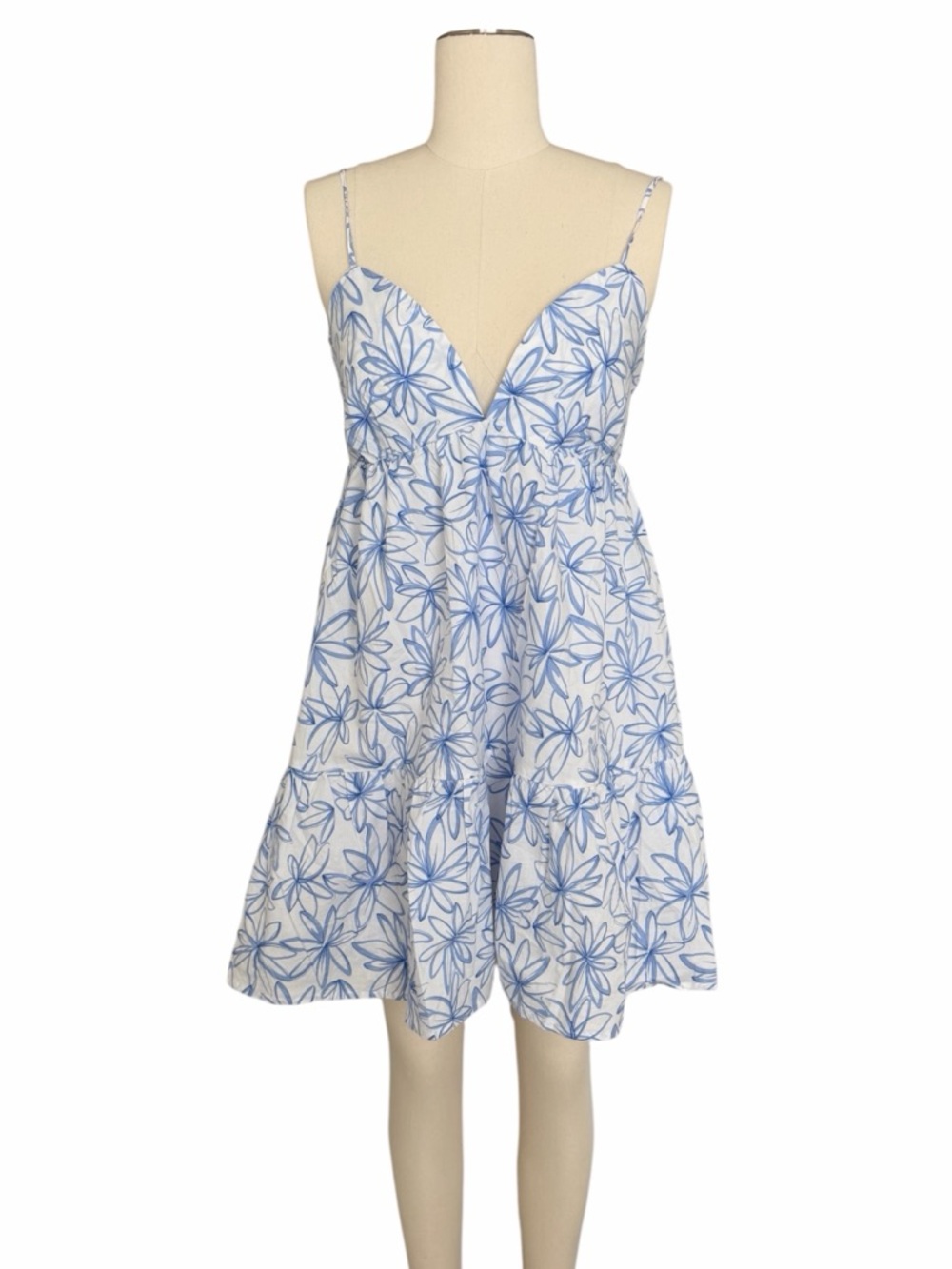 NIA Blue Floral Babydoll Summer Mini Dress M